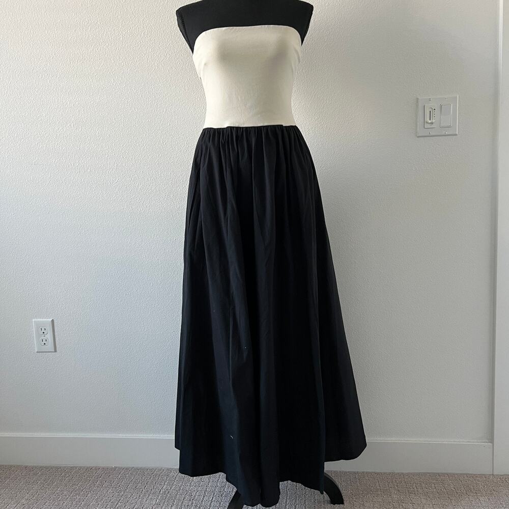J Crew Strapless Mixy Dress Small Natural And Black Pockets Flaw
